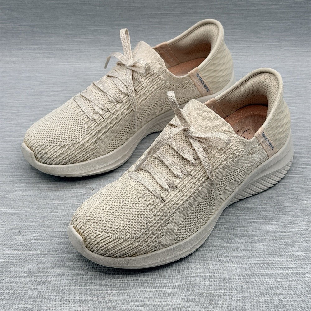 Skechers Slip Ins Women's 7.5 Cream Knit Sneakers Ultra Flex 3.0 149710